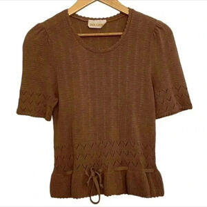 Jack Winter Womens vintage Brown Knit Short Sleeve Sweater